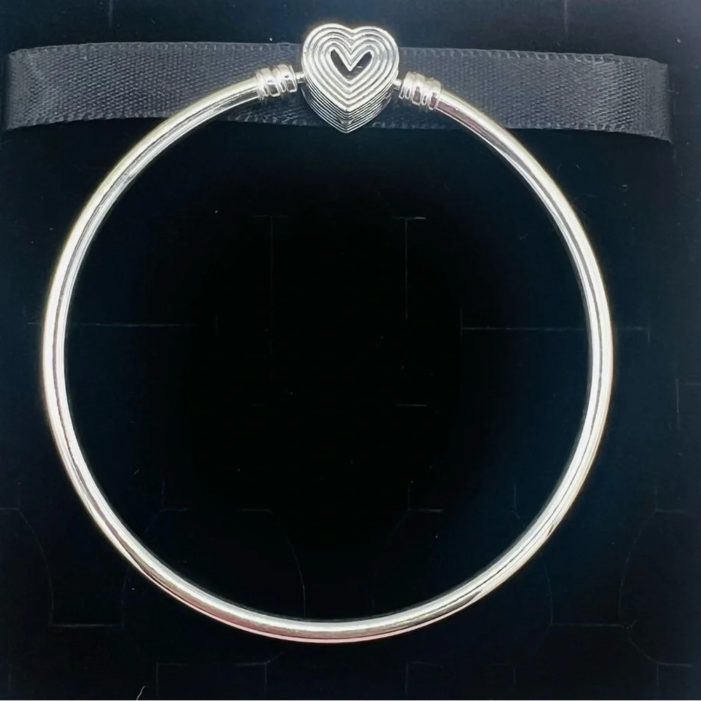PANDORA Radiating Heart Clasp Bangle Bracelet Sterling Silver 7.5”/19cm~Gift Box - Picture 7 of 9